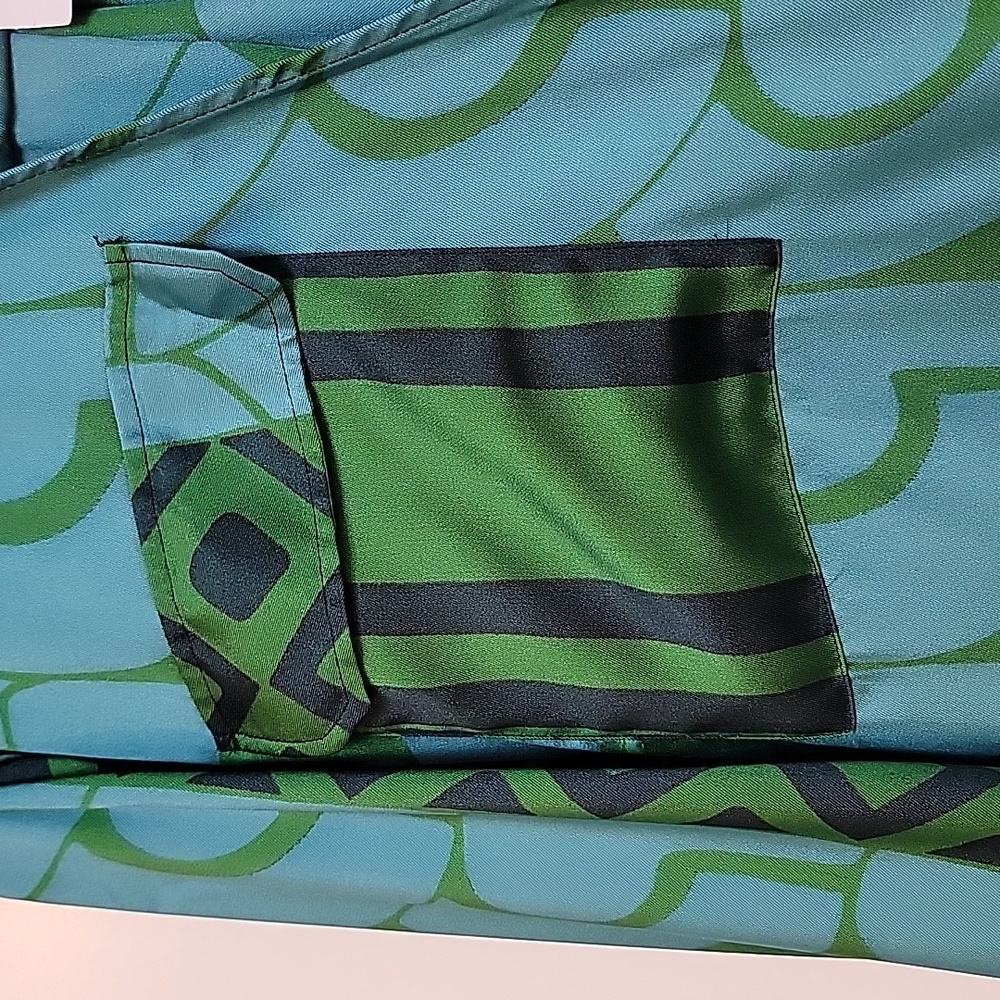 Mango | Green and Blue Wrap Dress with 3/4 Bishop Sleeves for Cocktail - Picture 3 of 14